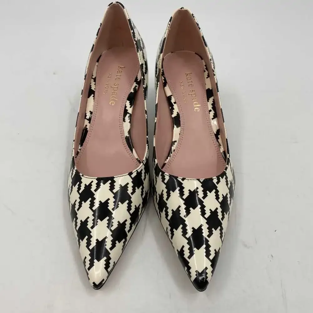 kate spade Black White Garnish Houndstooth Pointed Toe Heels | Leather, Size 7